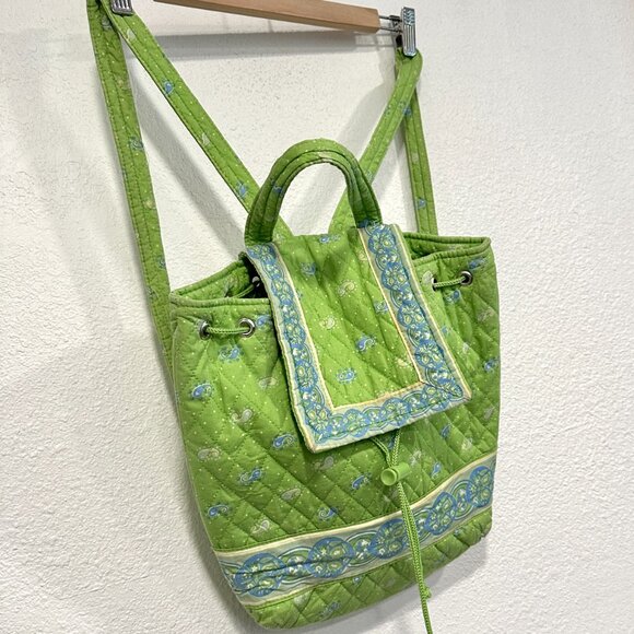 Americana by Sharif Backpack Purse Bag Green Paisley Quilted Fabric 13x13x6 EUC main image 7